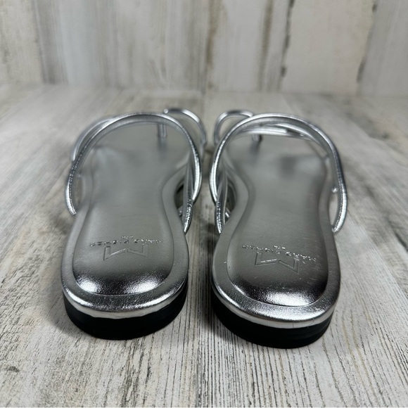 New Marc Fisher Fiada 2 Square Toe Faux Leather Thong Sandal In Silver #659 - Picture 3 of 7